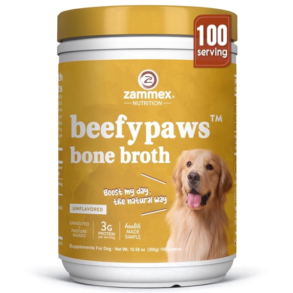 Zammex BeefyPaws™️ Bone Broth For Dogs & Cats, Grass-Fed Beef Bone Broth, Pet Food Topper For Picky Eaters, 100 Servings