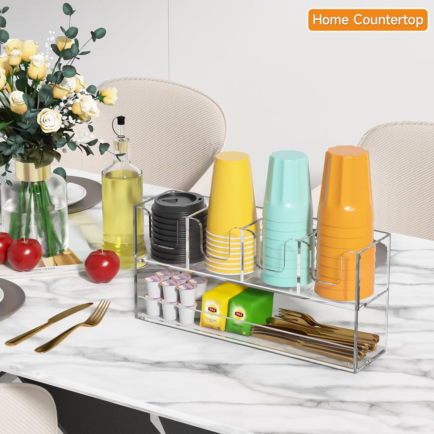 Beego 5-Compartment Cup Holder for Countertop - 2-Tier Clear Acrylic ...