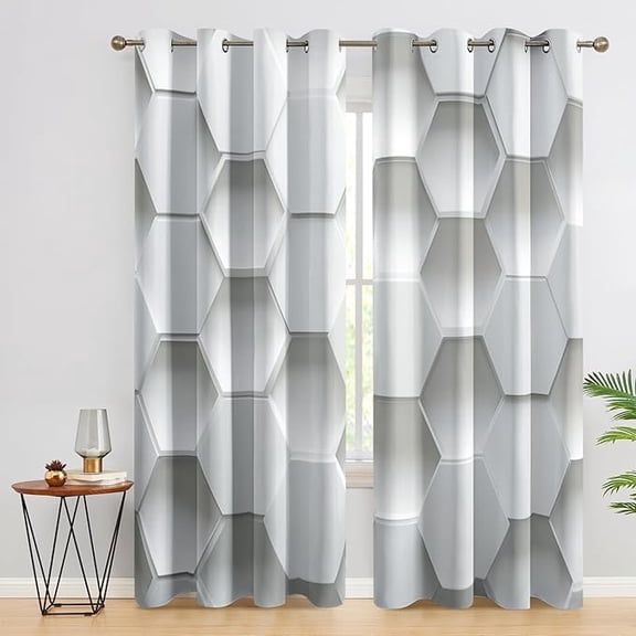 Beehive 3D Blackout Curtains, Geometric Hexagon Curtains for Living Room Bedroom, Thermal Insulated Grommet Drapes, Honeycomb Room Decor 42"W x 96"L (Pack of 2)