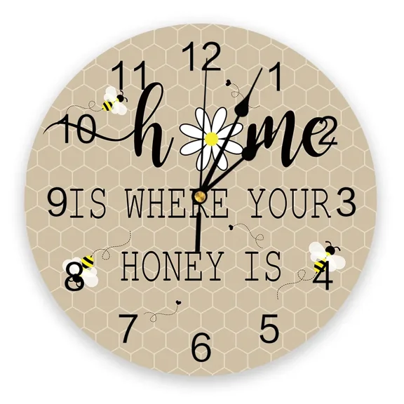 Beehive Background Flower Daisy Bee Wall Clock Modern Design Living Room Decoration Clock Mute Wall Watch Home Interior Decor(12 Inch)