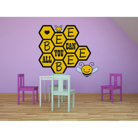 Beehive Bee All You Can Bumblebee Bees Decors Wall Sticker Art Design Decal for Girls Boys Kids Room Bedroom Nursery Kindergarten House Fun Home Decor Stickers Wall Art Vinyl Decoration (20x40 inch)