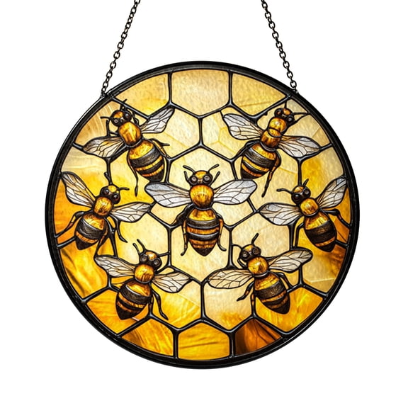 Beehive Bee Decorative Window Hanging – Stained Glass Style