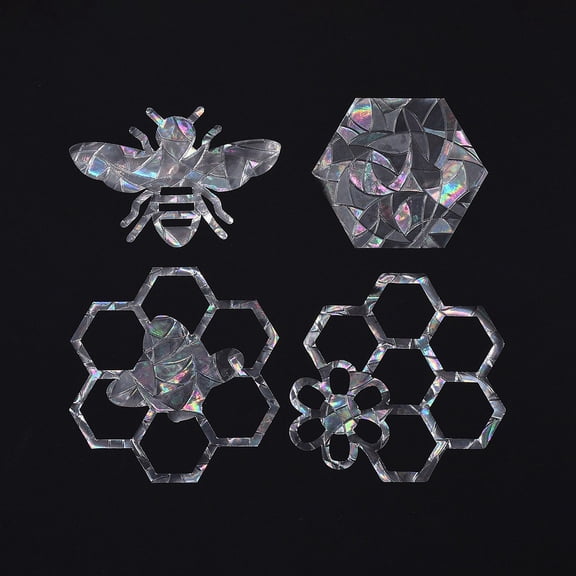 Beehive Bee Shape Waterproof PVC Laser Adhesive Stickers Electrostatic Stickers Colorful 8.1-12x10-12cm 16 sheets/set
