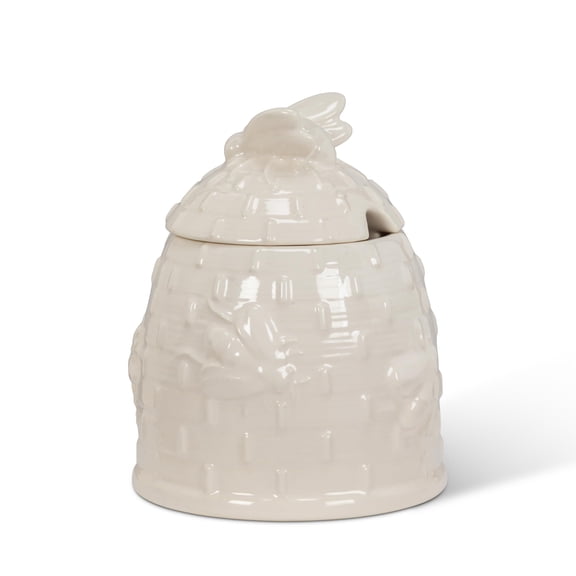 Abbott Collection Beehive Covered Pot - Stoneware, Ivory (4.25" H)