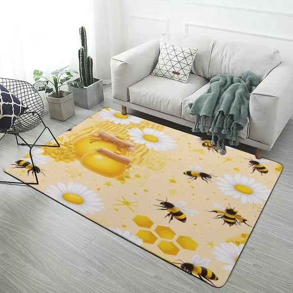 Beehive Honeycomb Daisy Pattern Carpet Rug for Home Living Room Bedroom Sofa Doormat Decor Area Rug Non-slip Mat