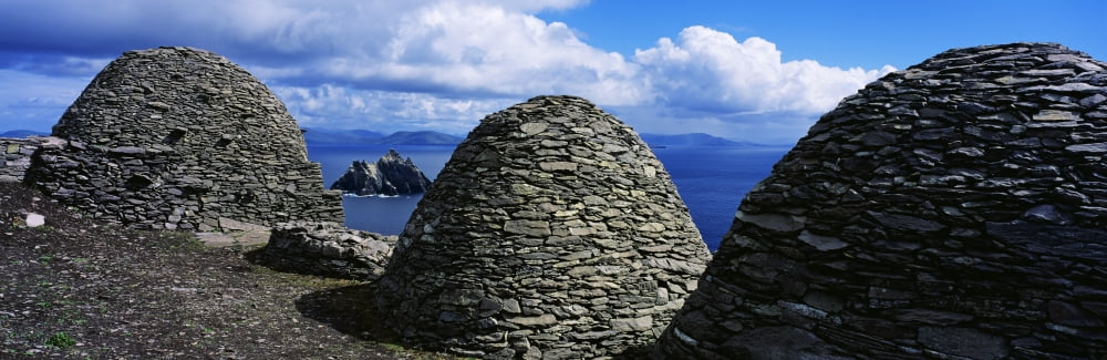 Beehive Huts At The Coast Skellig Michael Skellig Islands County Kerry Republic Of Ireland Canvas Art - The Irish Image Collection Design Pics (34 x 11)