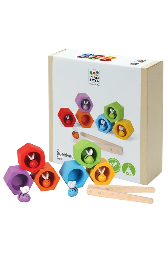 Wooden Beehive Color Sorting Toy for Toddlers | Montessori Fine Motor Skill Playset with Bees, Hives & Tweezers | STEM Learning Toy for Kids Ages 3+
