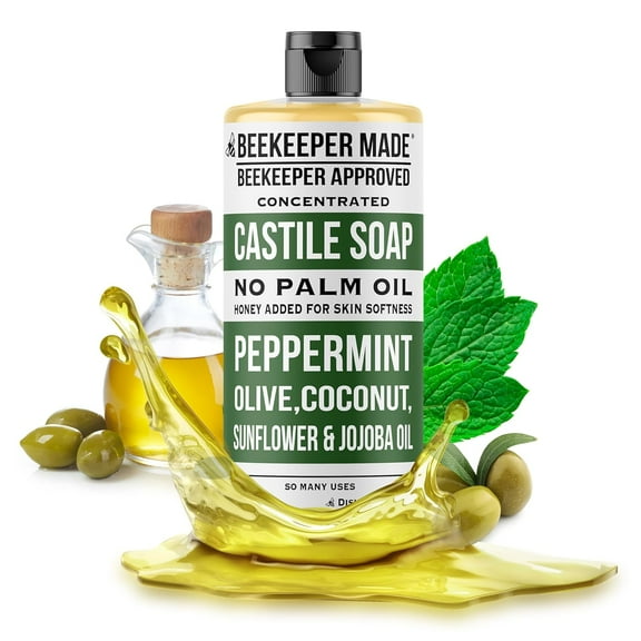 Beekeeper Made Natural Castile Soap, 32 fl oz, No Palm Oil, (Peppermint)