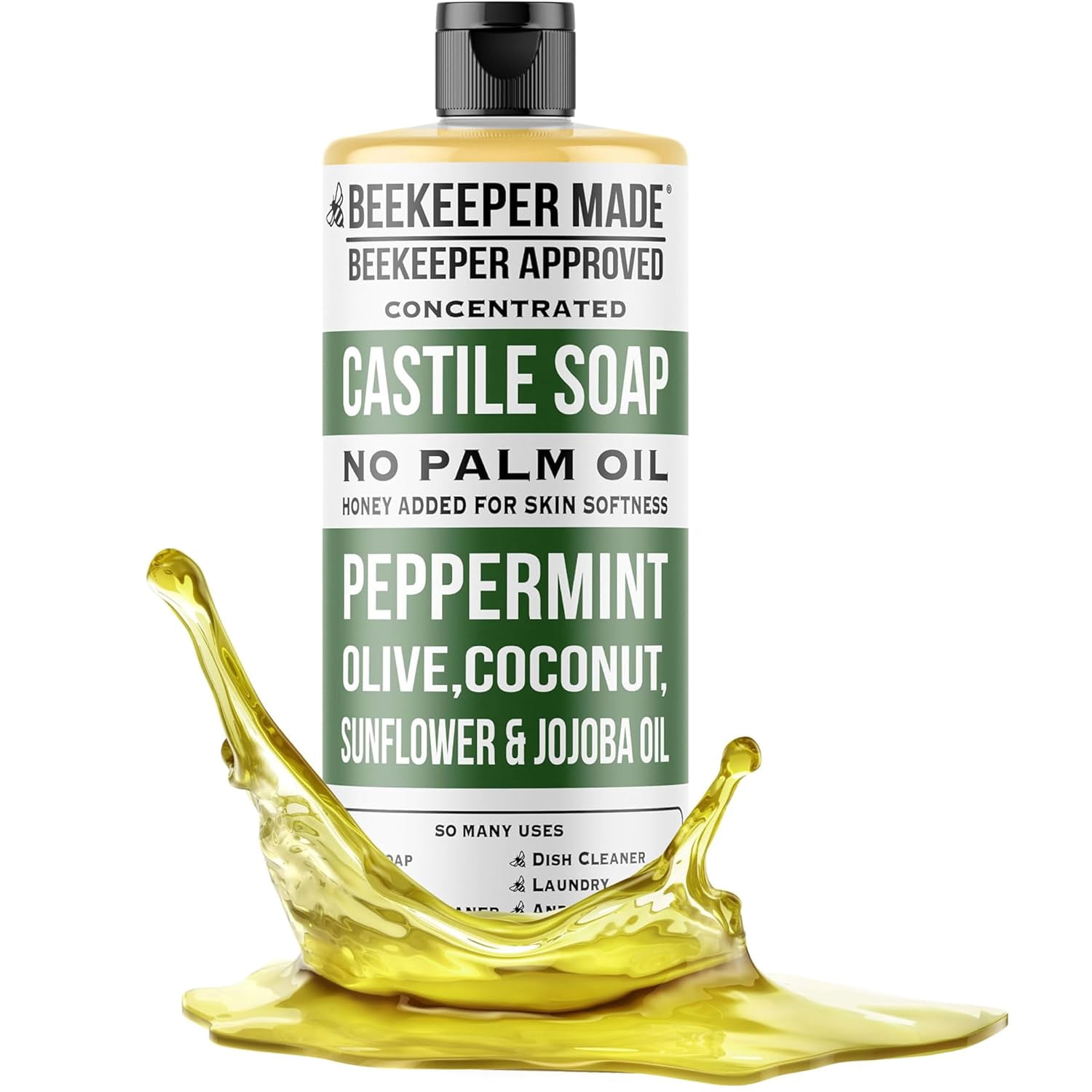 Beekeeper Made Natural Castile Soap, 32 fl oz | No Palm Oil, 8 Ingredients, Pure Olive, Coconut, & Sunflower Oils, GMO Free, For Sensitive Skin, (Citrus)