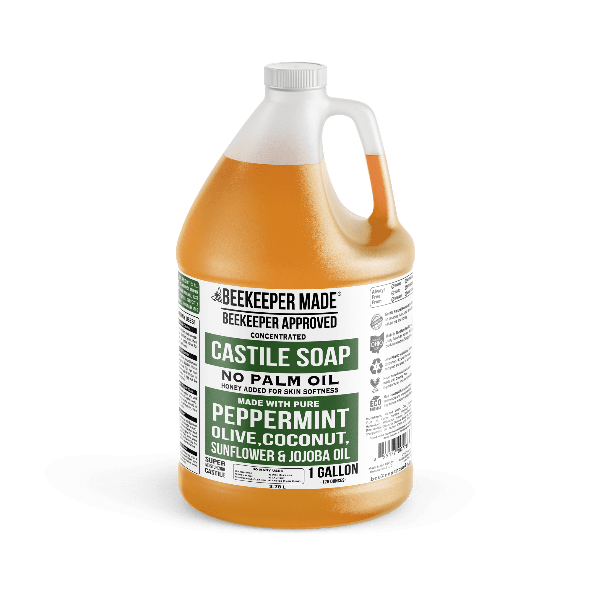 Beekeeper Made Natural Castile Soap, No Palm Oil, 1 gallon (Pepperment)