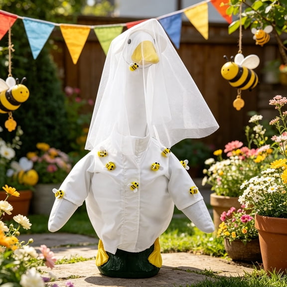 Beekeeper Themed Garden Statue Outfit Set - Shirt Veil Hood Head Cover Easy On/Off Soft Lightweight Fabric Spring Summer Porch Courtyard Decor Photo Prop