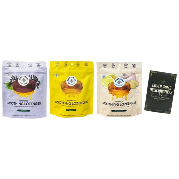 Beekeeper's Naturals Propolis Soothing Lozenges Variety 3-Pack | Honey, Ginger Lemon & Elderberry | 1.76 oz | MerlinsMart Zine