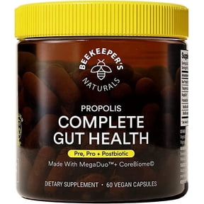 Beekeeper's Naturals Complete Gut Health, 3-in-1 Prebiotic, Postbiotic, Probiotics for Digestive Health & Bloating Relief for Women & Men, Propolis Powered, Gluten-Free Vegan Capsules, 60ct