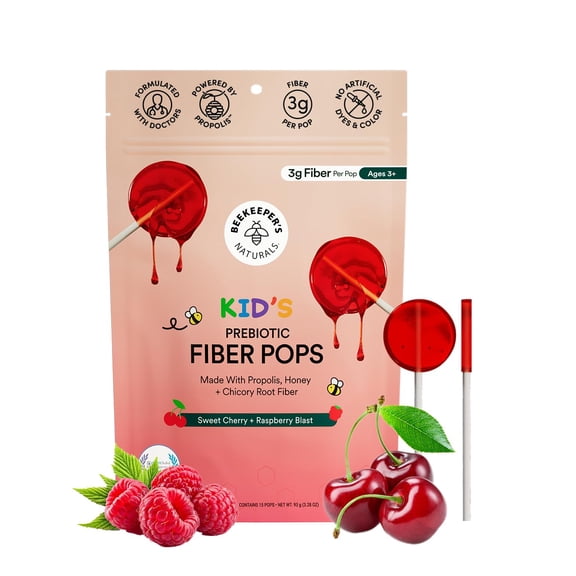 Kids Prebiotic Fiber Lollipops by Beekeeper's Naturals - Doctor Formulated Fiber Supplement, Supports Digestive Regularity, 3g of