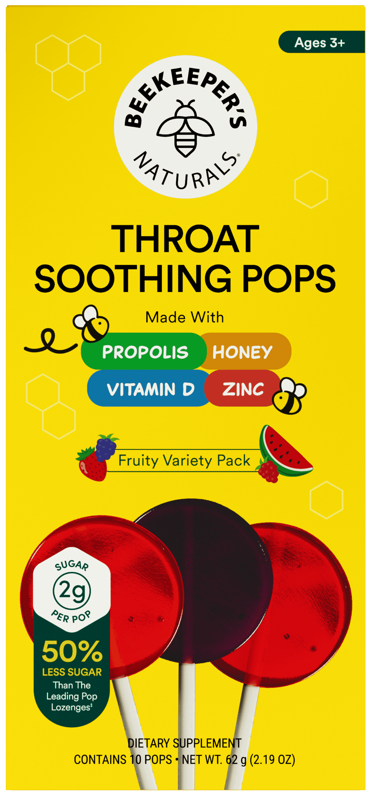 Beekeeper's Naturals Kids Throat Soothing Lollipops with Vitamin D & Honey - 10 Count