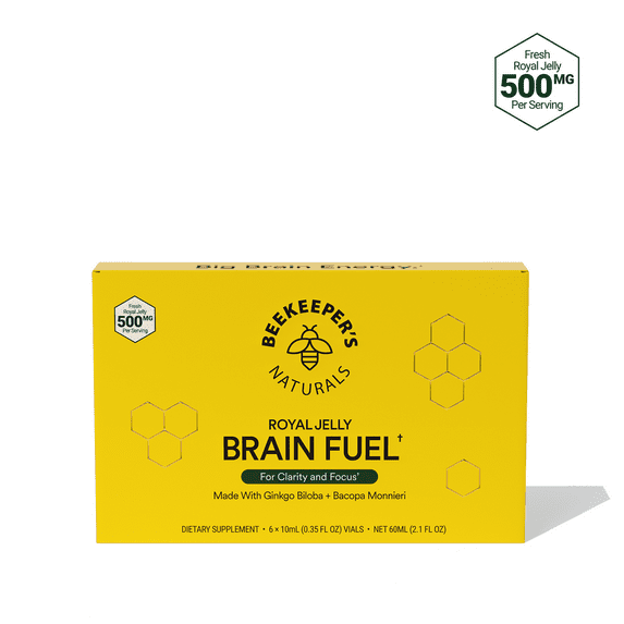 Beekeeper's Naturals Royal Jelly Brain Fuel, Memory and Focus Liquid Vials, 6-Pack