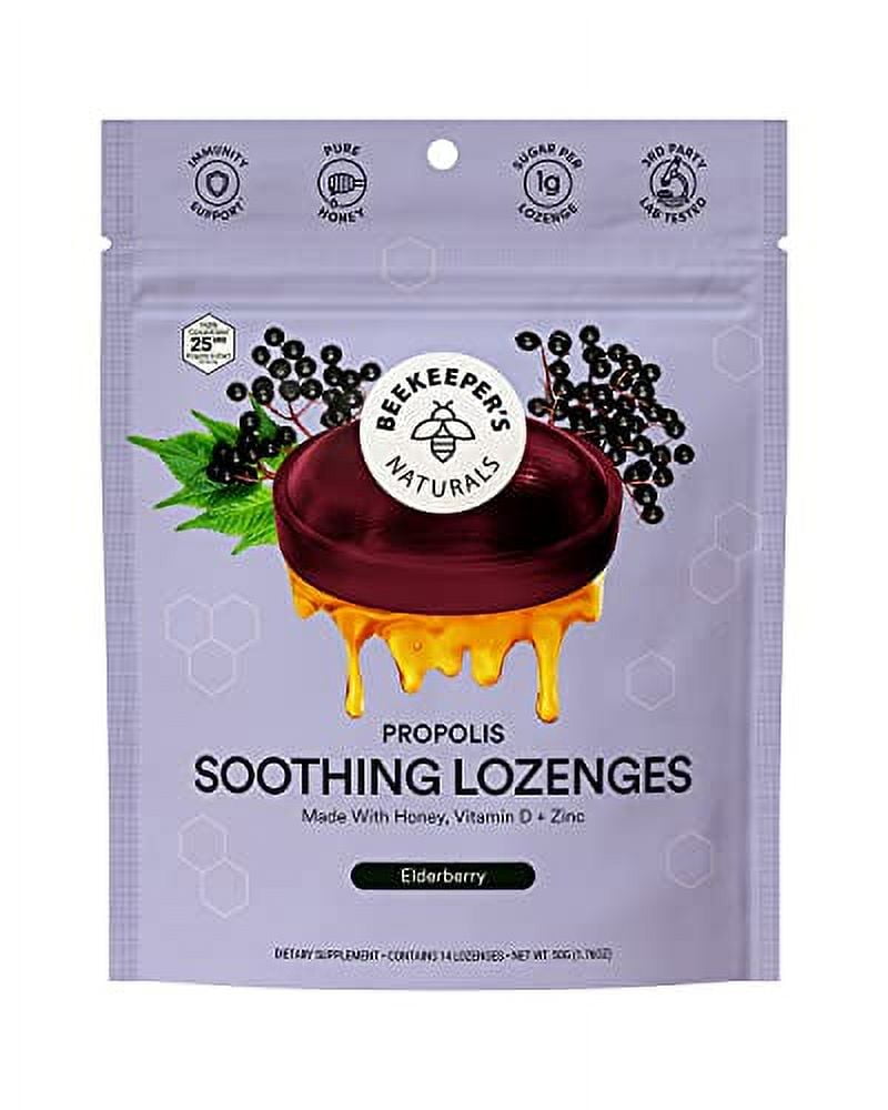 Beekeeper's Naturals Soothing Honey Elderberry Cough Drops Immune Support with Vitamin D, Zinc