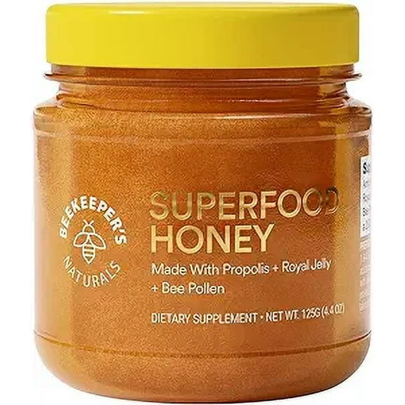 Superfood Honey by Beekeeper's Naturals - Bee Pollen, Royal Jelly, Propolis, Honey - Natural Energy, Immune Support, Mental Clarity, Athletic Performance