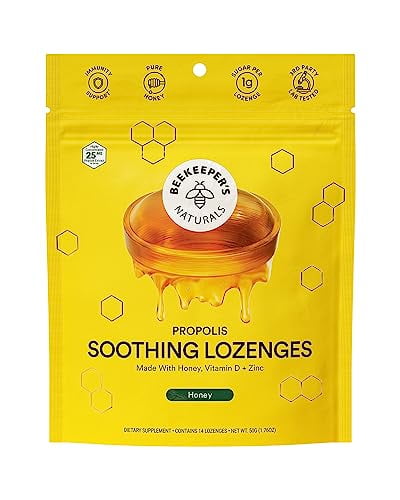 Beekeeper's Propolis Soothing Honey Lozenges, Throat Relief Cough Drops, 14 Ct