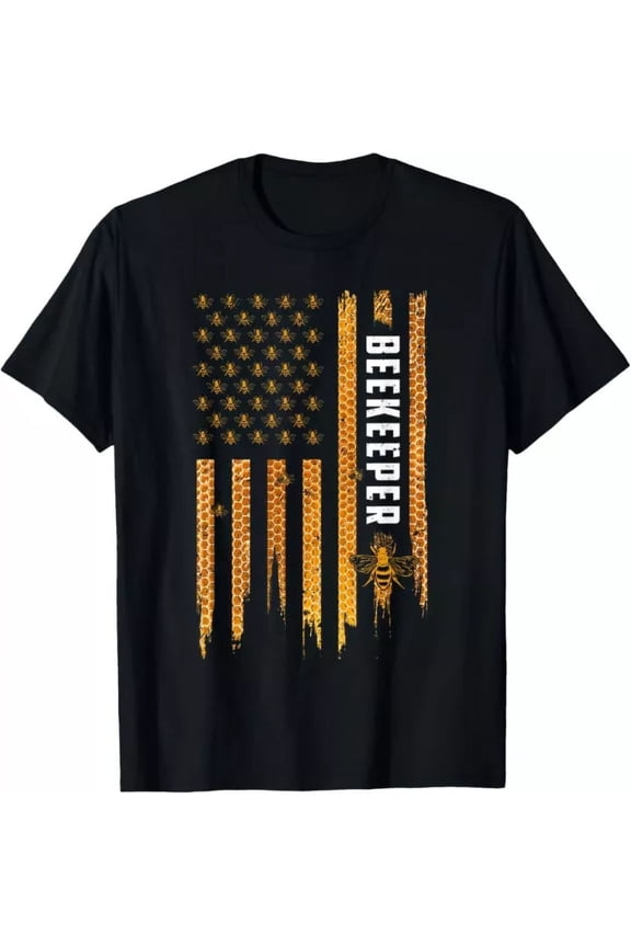Beekeeping American Flag Honeycomb Honey Bees Beekeeper Gift T-Shirt Unisex S-5XL Hot Trending Shirt, Vintage Birthday Gift