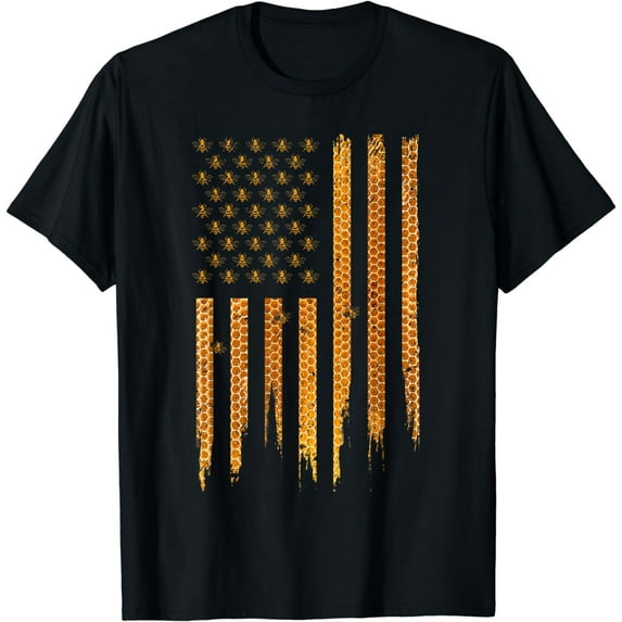 Beekeeping American Flag Honeycomb Honey Bees Beekeeper T-Shirt