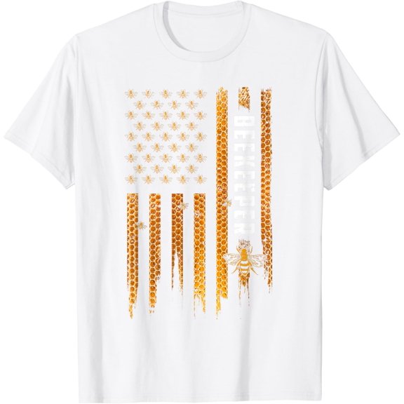 Beekeeping American Flag Honeycomb Honey Bees Beekeeper T-Shirt