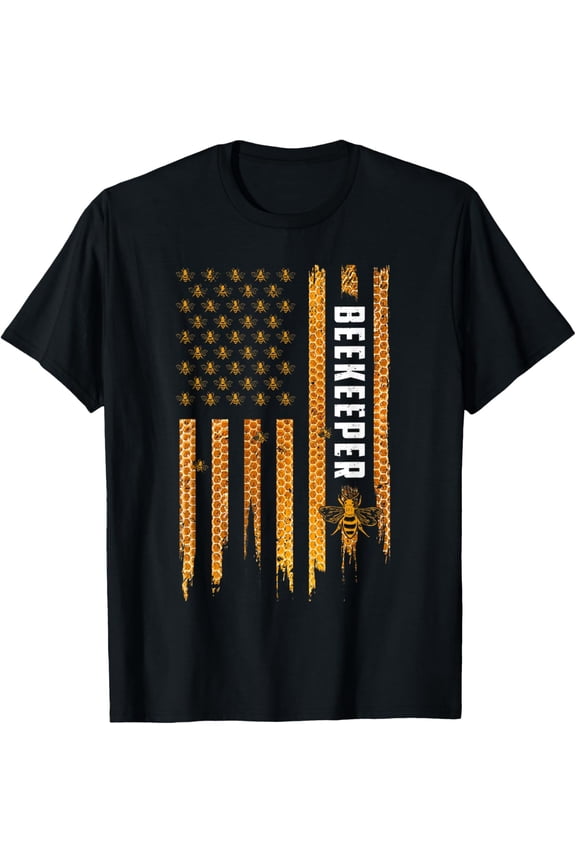 Beekeeping American Flag Honeycomb Honey Bees Beekeeper T-Shirtmen and women can wear, black, white, gifts.S,M,L,XL,2XL,3XL,252XL