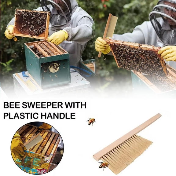 Beekeeping Brush  Natural Horsehair Bee Brush with Wooden Handle, Double-Row Beehive Cleaning Tool for Beekeepers & Apiary Use