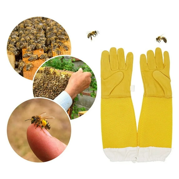 Beekeeping Hand Anti Sting Thickened Yellow Extended Breathable Beekeeping Protective Gloves-L
