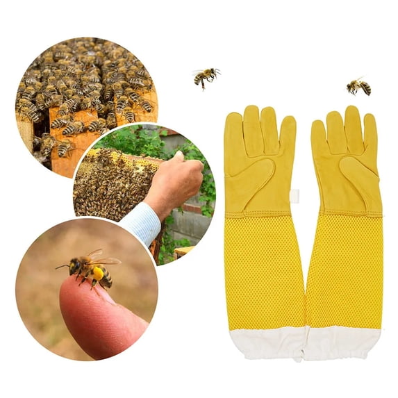 Beekeeping Hand Anti Sting Thickened Yellow Extended Breathable Beekeeping Protective Gloves-XL