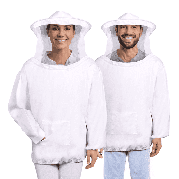 Beekeeping Jacket - White Bee Keeper Suit for Men & Women with Protective Veil - Sting Proof Pull Over Bee Protection Suit for Beginner & Professional Bee Keepers, Extra Large