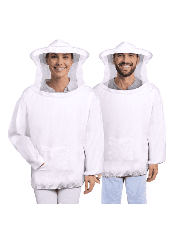 Beekeeping Jacket - White Bee Keeper Suit for Men & Women with Protective Veil - Sting Proof Pull Over Bee Protection Suit for Beginner & Professional Bee Keepers, Extra Large