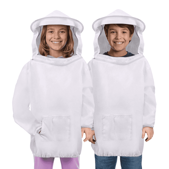 Beekeeping Jacket - White Bee Keeper Suit for Men & Women with Protective Veil - Sting Proof Pull Over Bee Protection Suit for Beginner & Professional Bee Keepers, Kid Medium