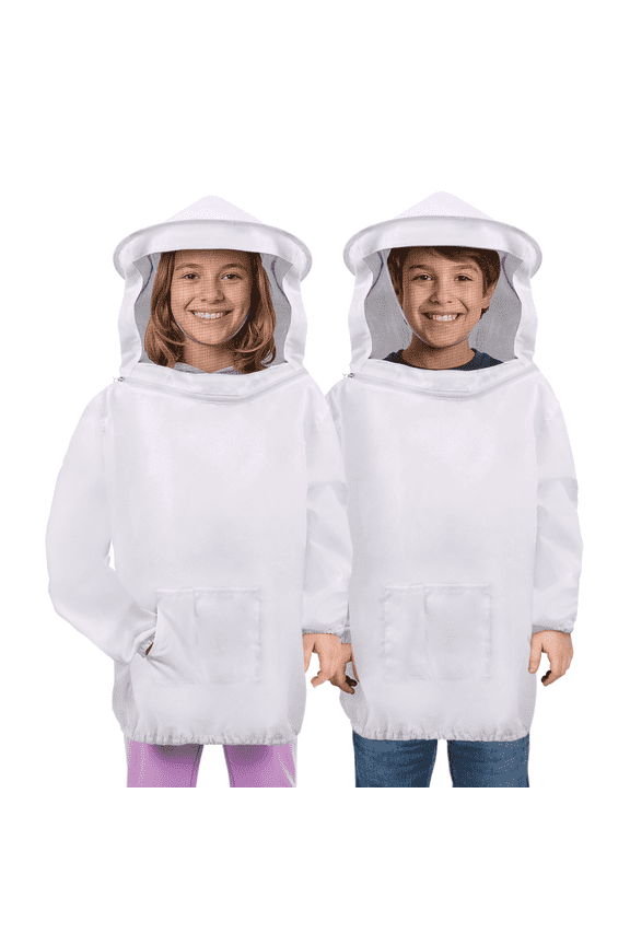 Beekeeping Jacket - White Bee Keeper Suit for Men & Women with Protective Veil - Sting Proof Pull Over Bee Protection Suit for Beginner & Professional Bee Keepers, Kid Medium