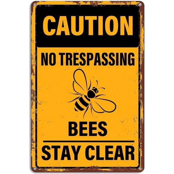 Beekeeping Metal Sign Wall Plaque Caution No Trespassing Bees Stay Clear Retro Tin Signs for Home Garden Yard Bar Pub Outdoor Man Cave Decor 8 X 12 Inch