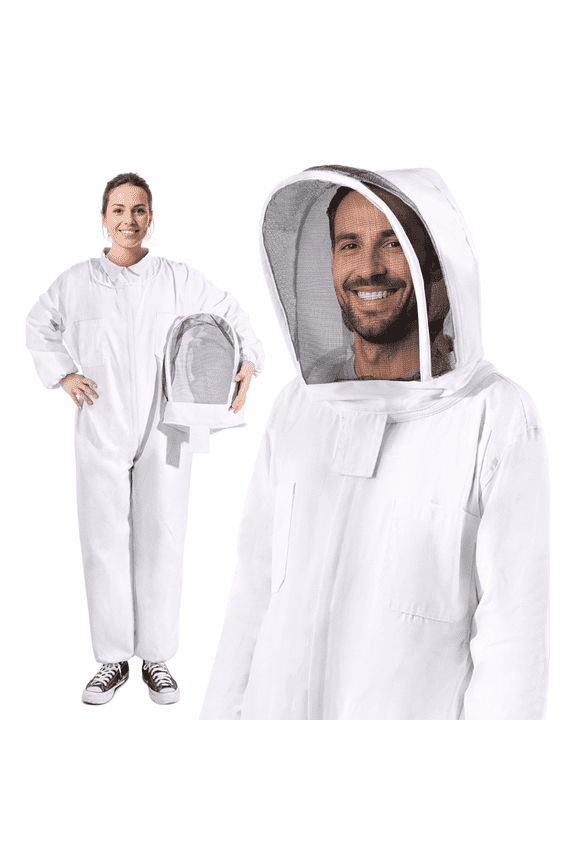 Beekeeping Suit Full Body - Beekeeper Suits Coverall Jacket Outfit Equipment Bee Keeping Supplies with Protective Self Supporting Round Veil Hood for Bee Keeper Hive Bee Box (Medium)