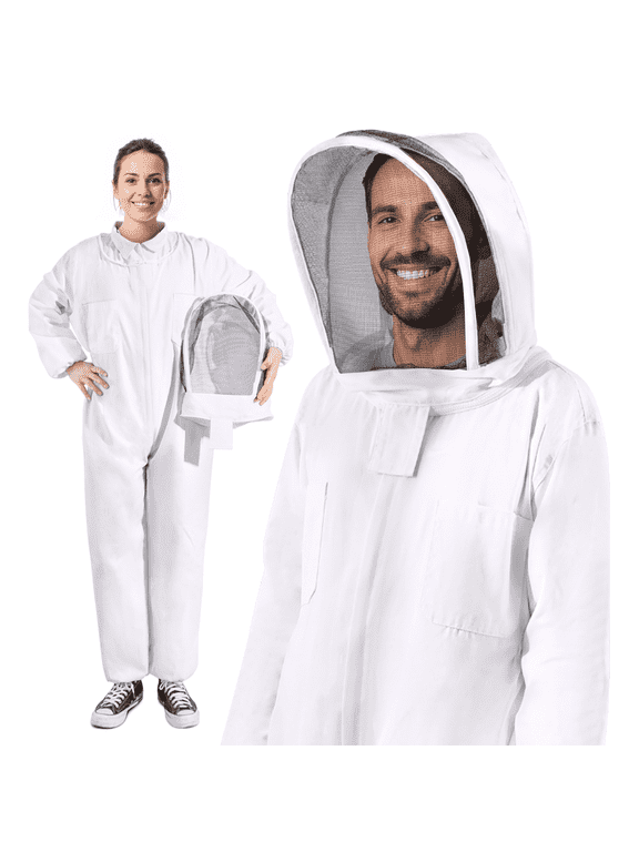 Beekeeping Suit Full Body - Beekeeper Suits Coverall Jacket Outfit Equipment Bee Keeping Supplies with Protective Self Supporting Round Veil Hood for Bee Keeper Hive Bee Box (Large)