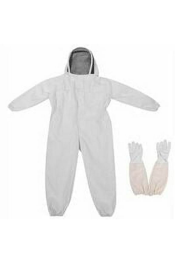 Beekeeping Suit Professional Bee Protective Equipment with Long Gloves and Veil Hood for Beekeeper - White (XXL)