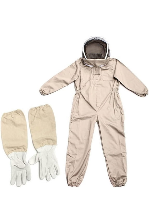 Beige Beekeeping Suit with Detachable Hood & Gloves, Large Size, Made of Polyester for Ultimate Protection, 2XL
