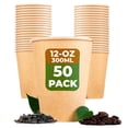 thumbnail image 1 of Beeleeve [50-Pack Super Strong 100% Compostable Coffee and Tea Cups - Eco - Biodegradable - Disposable Rigid Containers for Office, Party & Wedding - Brown Kraft Paper, PLA Coating (300ml / 12oz), 1 of 6