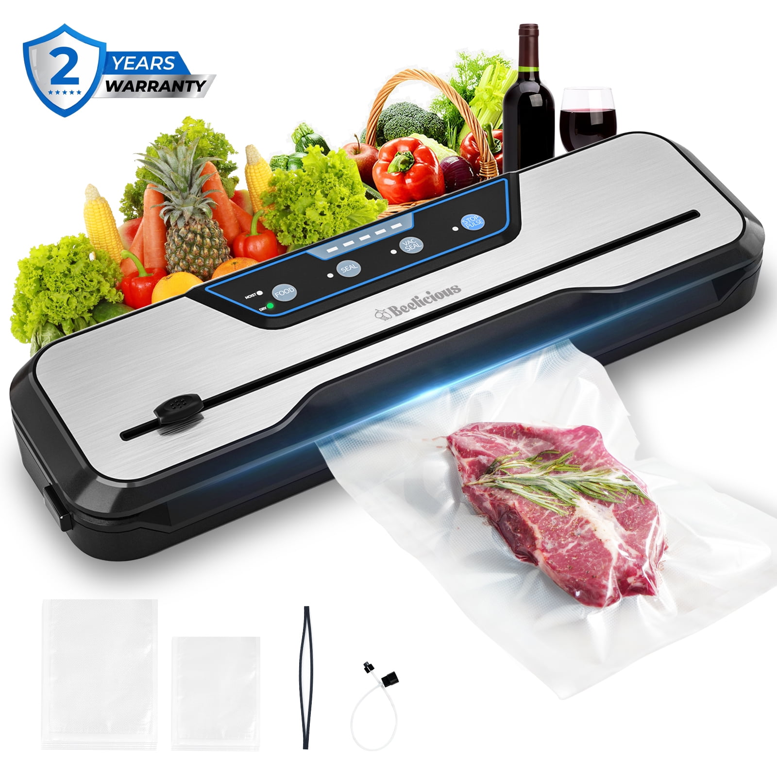 dubbellaag reguleren mist Beelicious® Vacuum Sealer Machine, with Starter Kit and 2-year Warranty,  Automatic Air Sealing Food Sealer for Food Storage, with Build-in  Cutter,Moist Mode,Air Suction Hose| LED Indicator | Sous Vide - Walmart.com