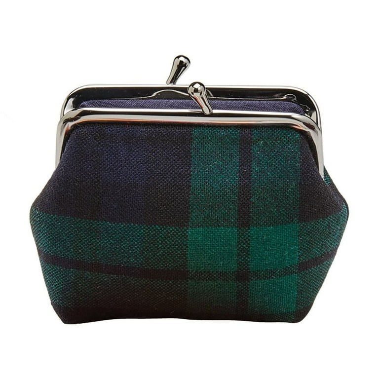 Beeline Products Plaid Coin Purse Tartan Print Storage Pouch Kiss Lock Clasp Black Watch
