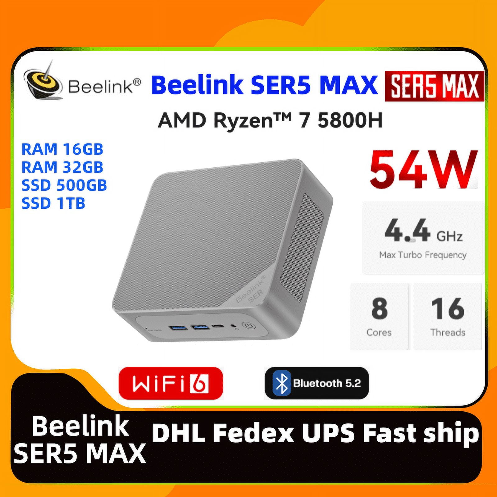 Beelink SER5 MAX Mini PC, AMD Ryzen7 5800H, 16GB RAM, 500GB SSD 