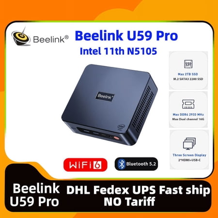 Beelink U59 Pro Mini PC 11th Gen Intel Celeron N5105 4C 4T Up to 2.9Ghz 8GB RAM DDR4 500GB SSD Mini Desktop Computer Support 4K 60Hz Triple Display WiFi6 BT5.2 Type-C Dual LAN