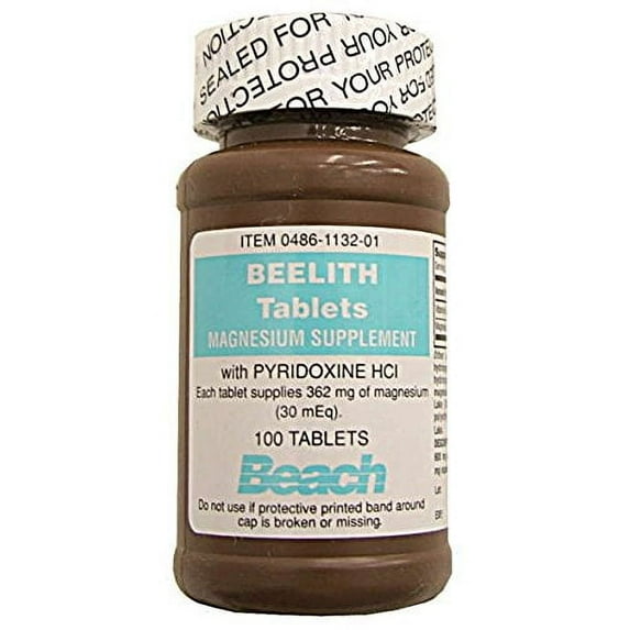 Beelith Magnesium Pyridoxine HCI Vitamin B6 Migraine Relief, 100ct, 4-Pack