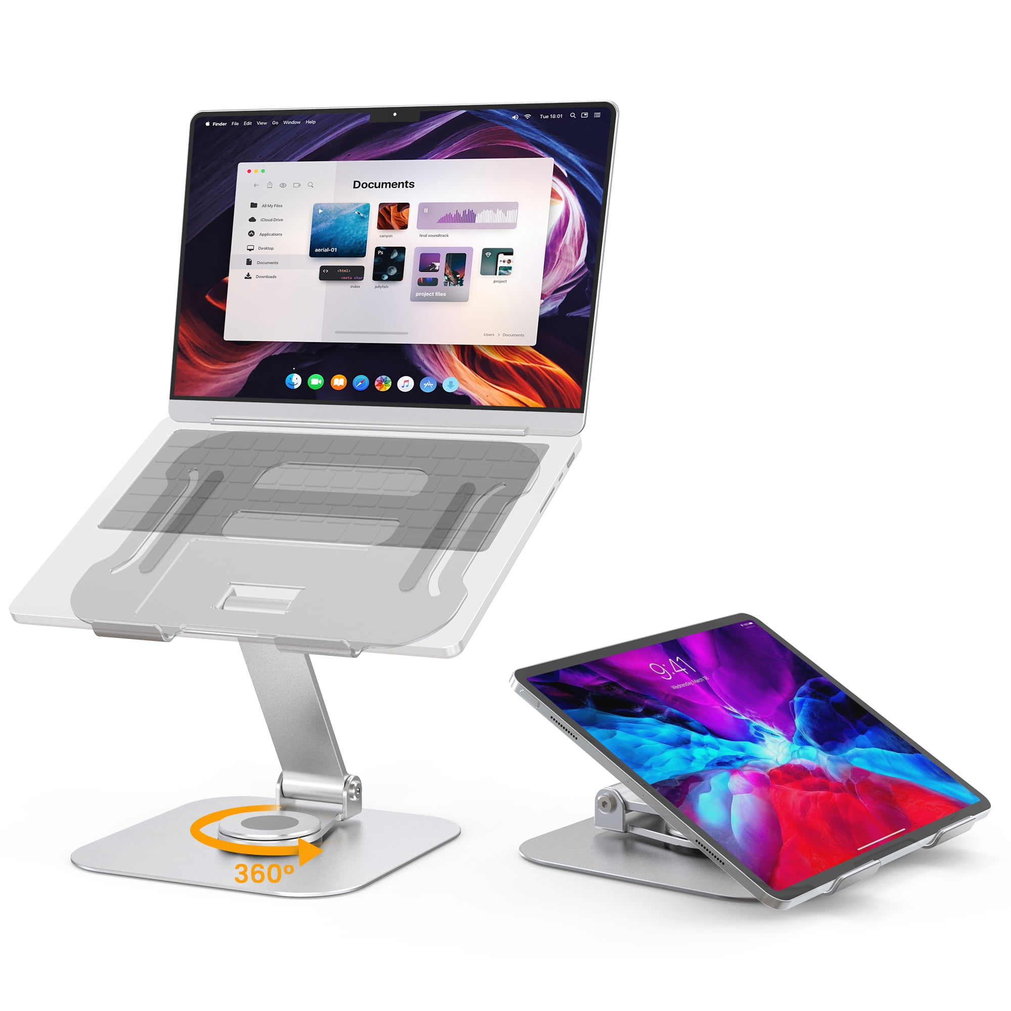 Beelta Laptop Stand for Desk, Laptop Riser Computer Stand Adjustable Height with 360° Rotating Base, Foldable & Portable Laptop Stands, Compatible with MacBook, All Laptops Tablets 10"-16", BSL902S