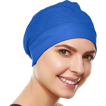 Beemo Cap for Women - Polyester Latex Lined Swim Bathing Cap Turban with Adjustable -Royal Blue