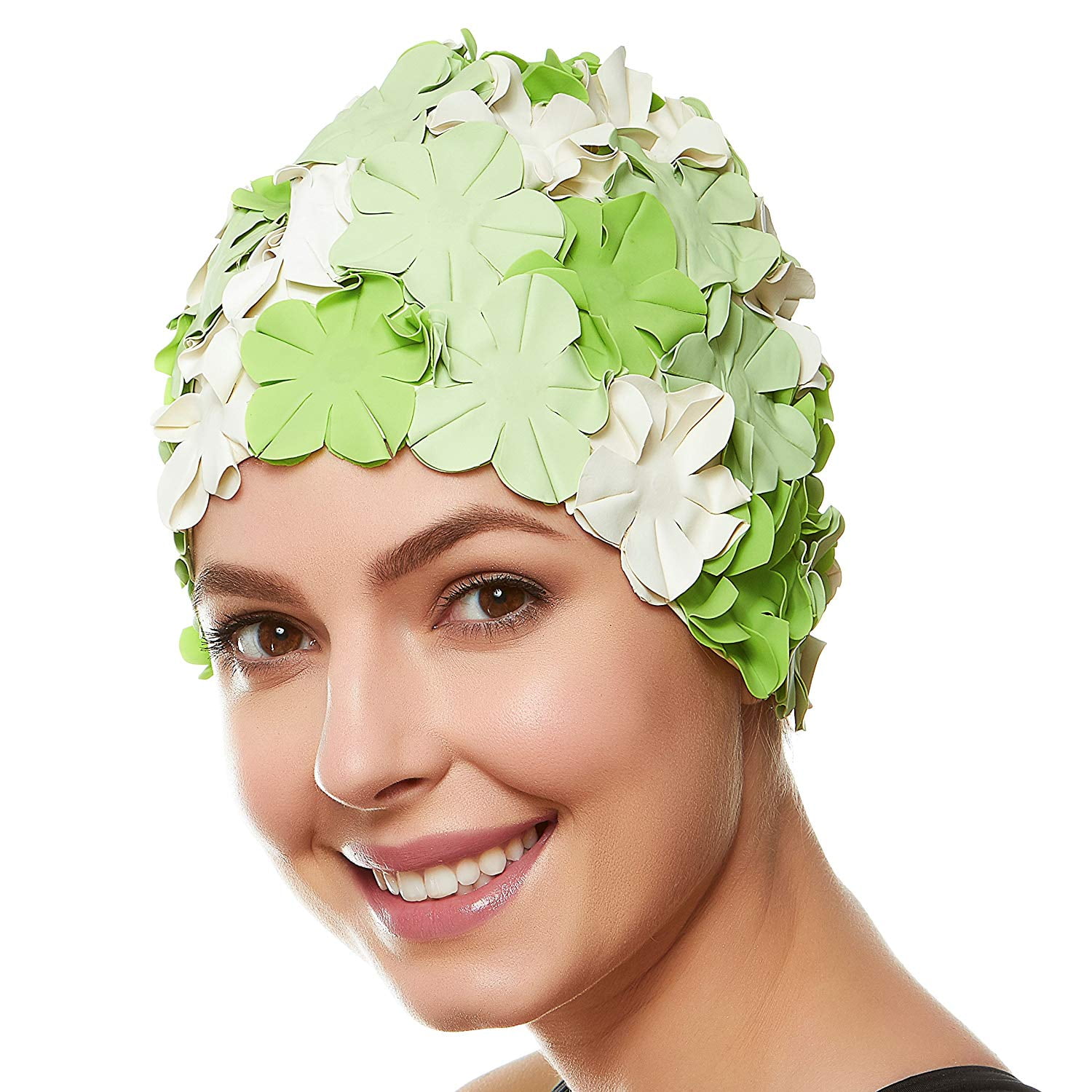 Beemo Floral Petal Swim Cap for Women Retro Style Vintage Bathing Cap Swimming Hat for Long