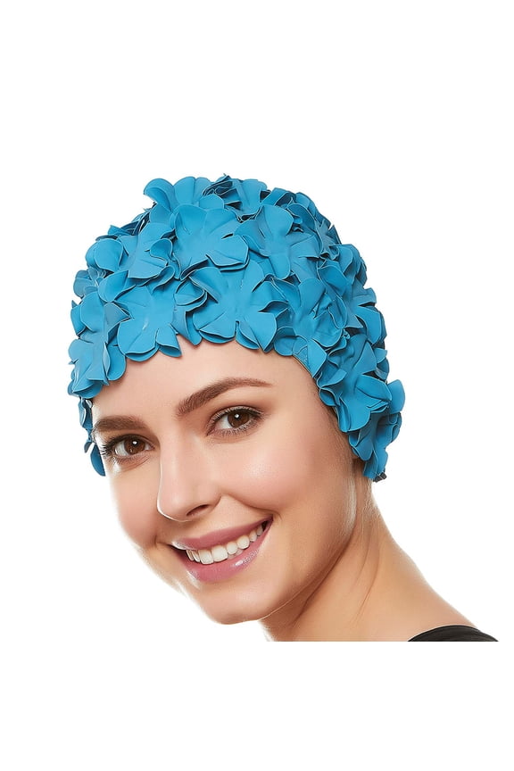 Floral Petal Swim Cap for Women – Retro Style Vintage Bathing Cap Swimming Hat for Long and Short Hair