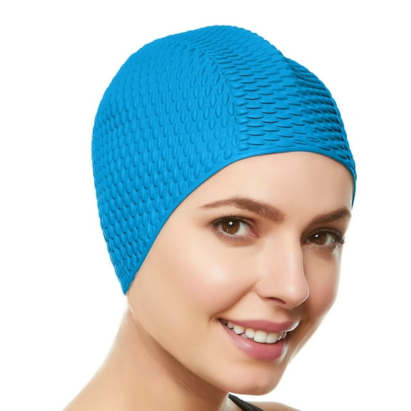 Beemo Latex Rubber Bathing Swim Cap Soft Comfortable Stretch Chlorine Perfect for Female - Light Blue
